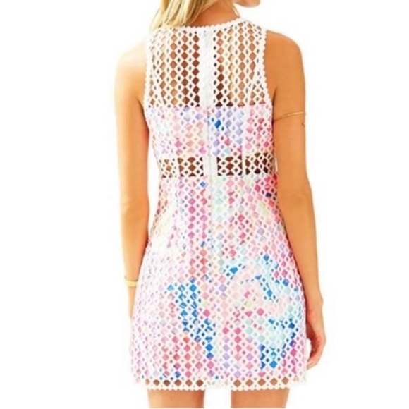 Lilly Pulitzer Dee Shift Dress Resort White Geo Lattice Lace Size 0 - Picture 2 of 3